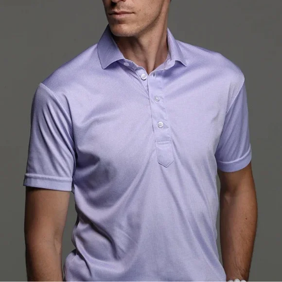 NWOT Collars & Co. Lavender Houndstooth Semi-Spread Collar Relaxed Polo Large - Picture 1 of 6